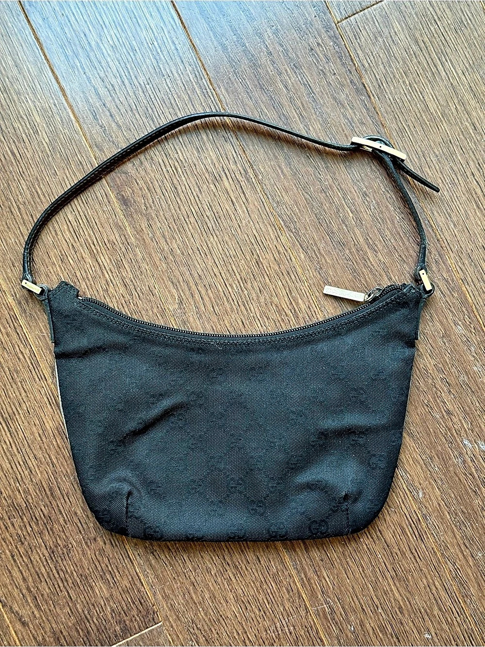 Gucci GG Monogram Canvas Mini Hobo Pochette Black Shoulder Bag